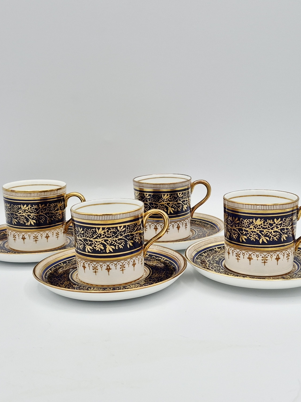 Aynsley Bone China Espresso Cup & Saucer Set (4) in Navy and Gold